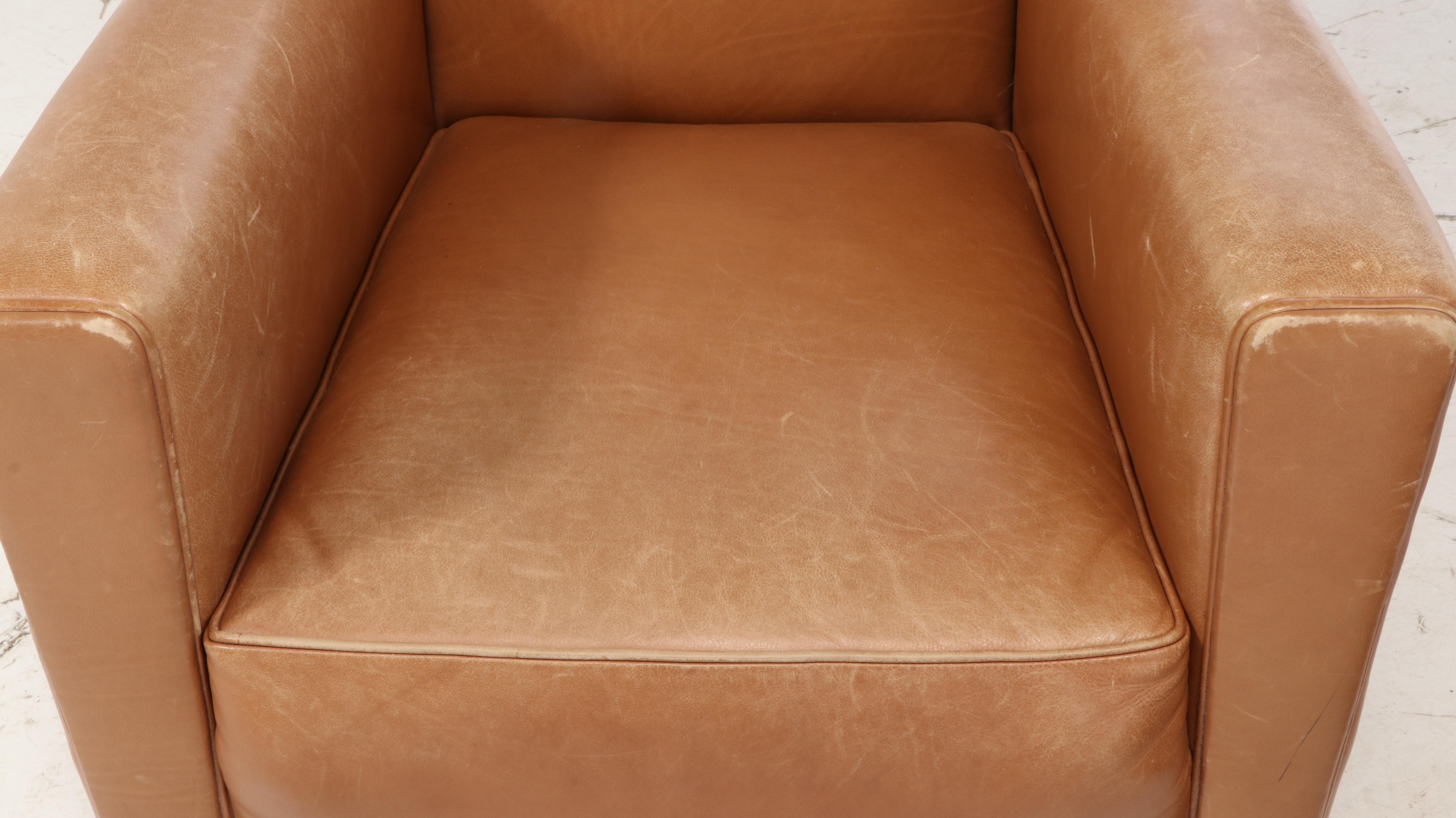 Coach for Baker Furniture Art Deco Style Leather Club Chairs, Late 20th Century