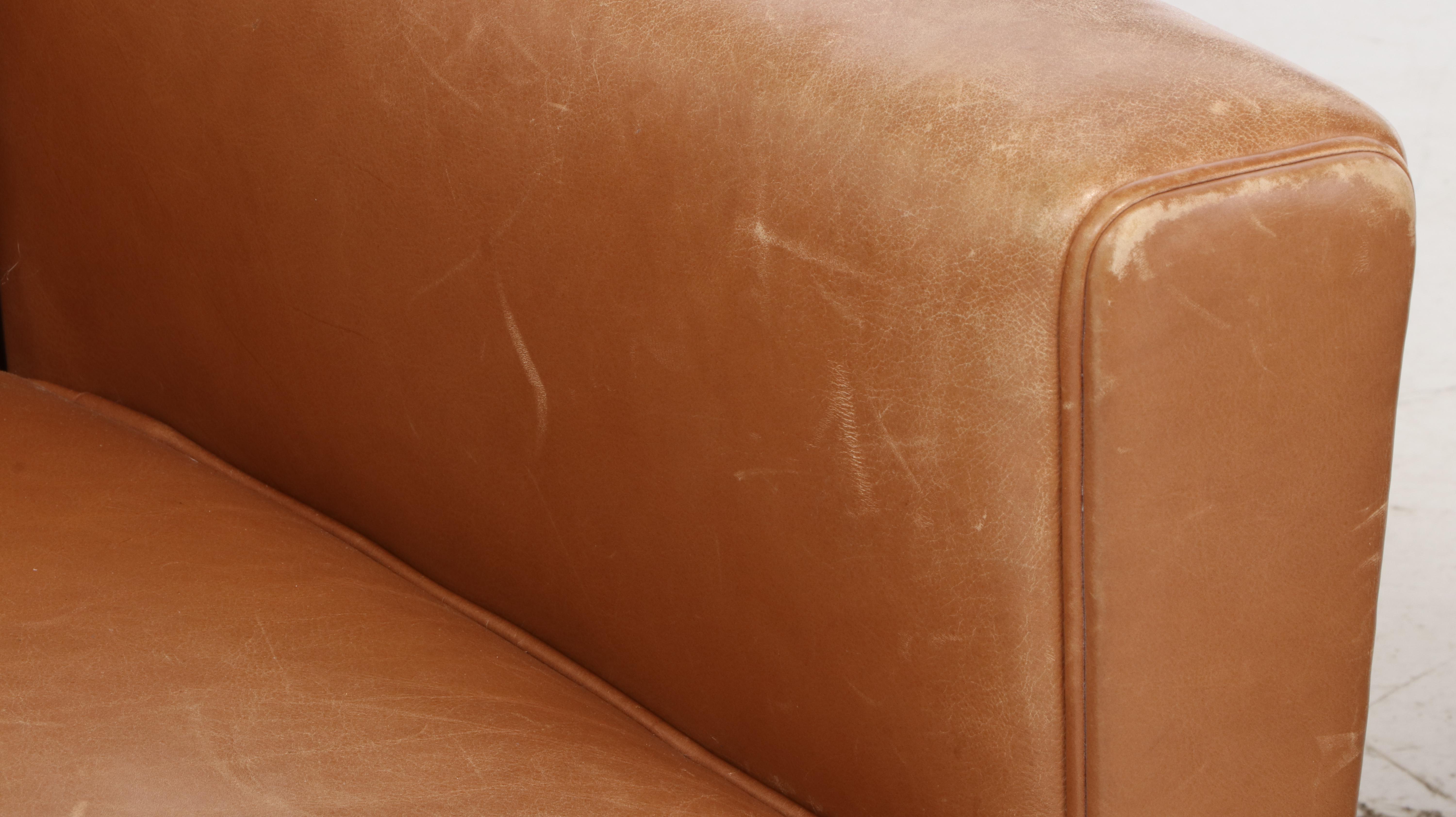 Coach for Baker Furniture Art Deco Style Leather Club Chairs, Late 20th Century