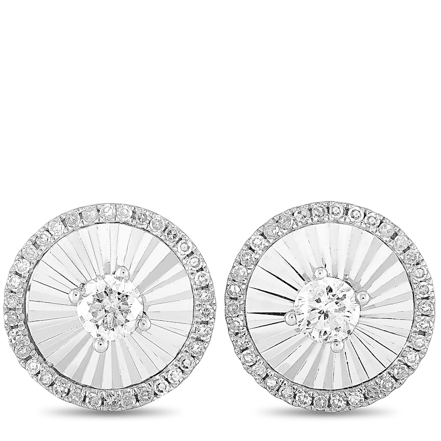 14K White Gold Diamond Round Push Back Earrings