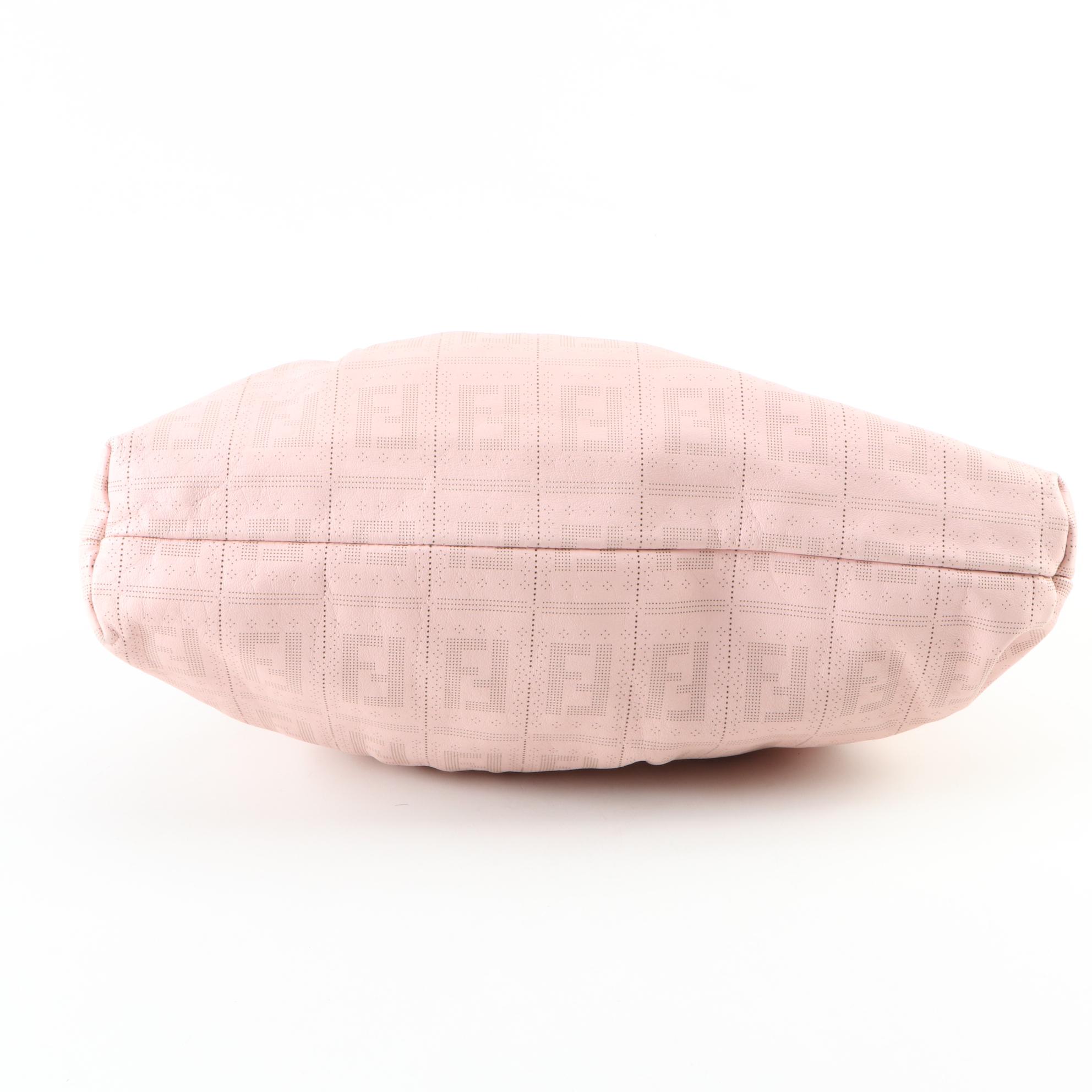 Fendi Large Chef Shoulder Bag in Zucca Perforated Blush Pink Leather