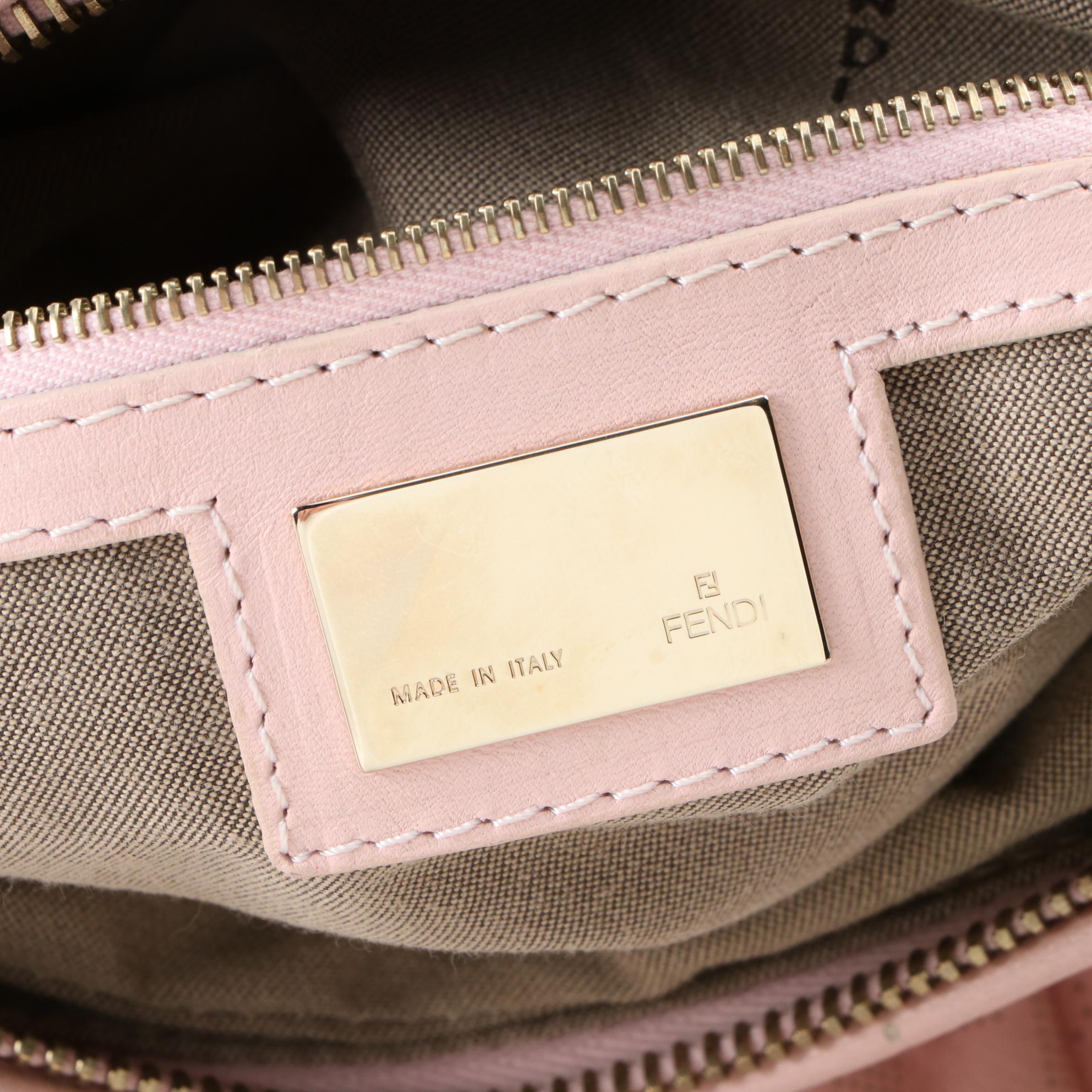 Fendi Large Chef Shoulder Bag in Zucca Perforated Blush Pink Leather