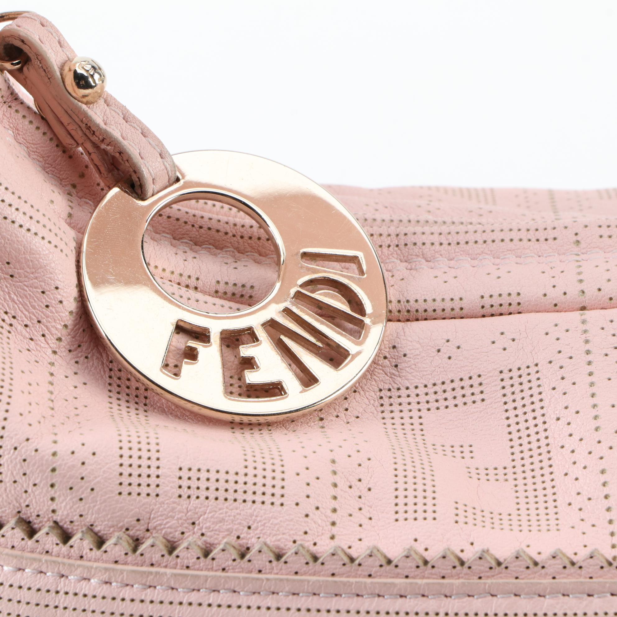 Fendi Large Chef Shoulder Bag in Zucca Perforated Blush Pink Leather