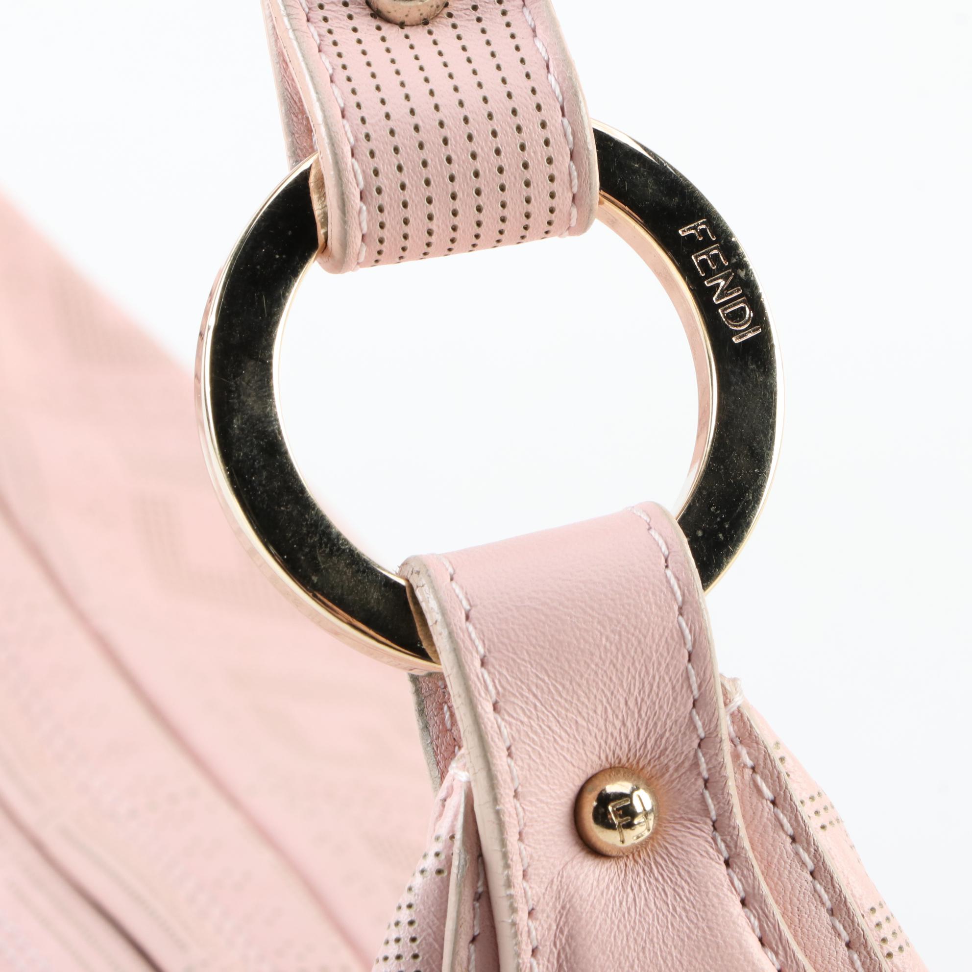 Fendi Large Chef Shoulder Bag in Zucca Perforated Blush Pink Leather