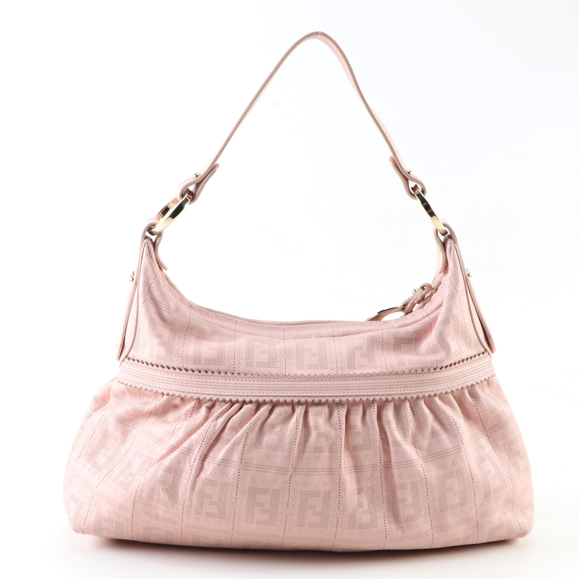 Fendi Large Chef Shoulder Bag in Zucca Perforated Blush Pink Leather