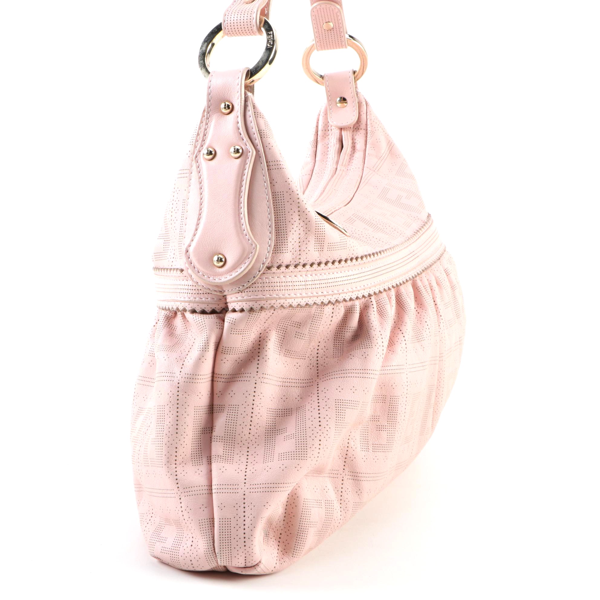 Fendi Large Chef Shoulder Bag in Zucca Perforated Blush Pink Leather