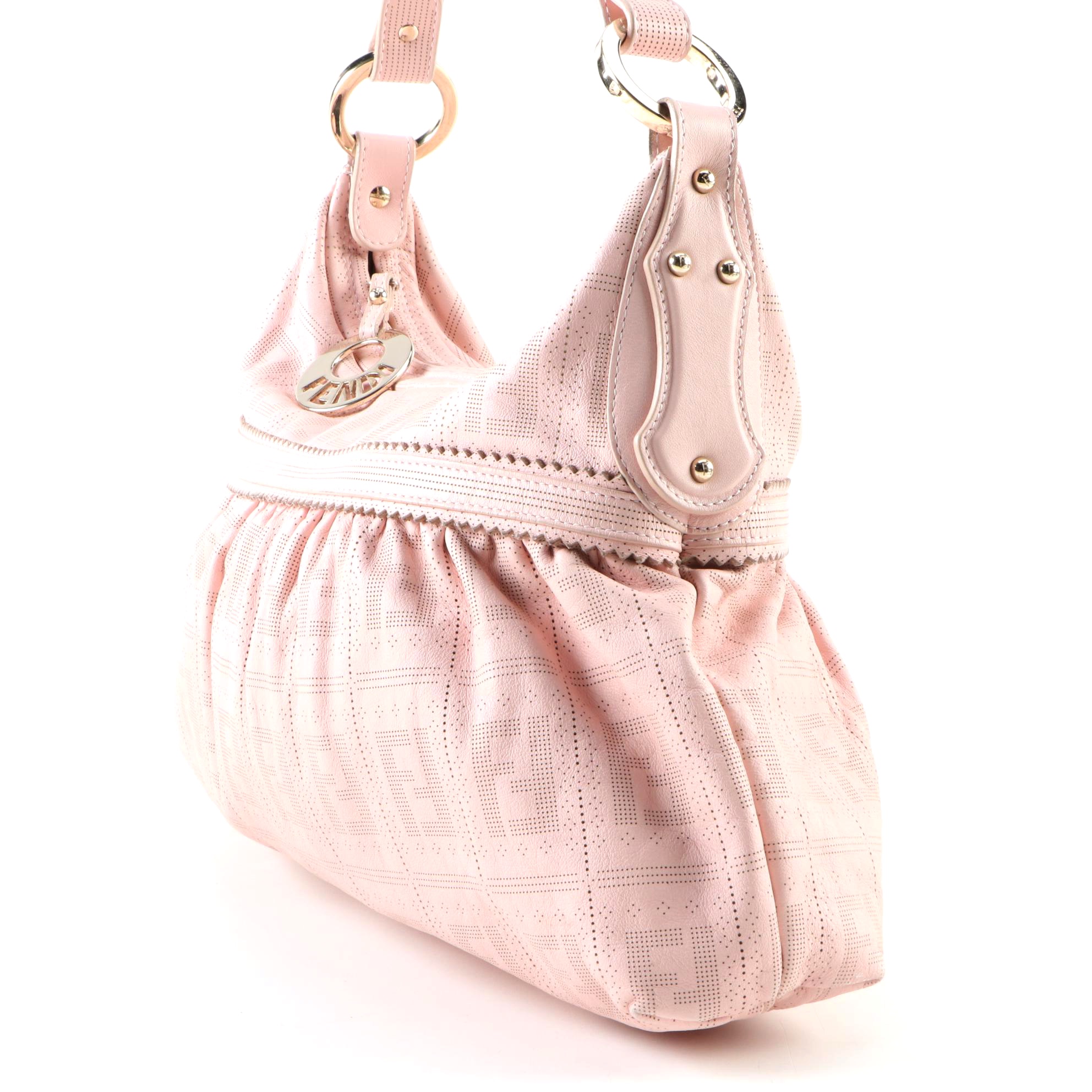 Fendi Large Chef Shoulder Bag in Zucca Perforated Blush Pink Leather