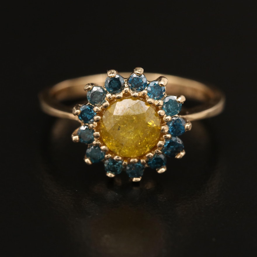 14K 1.36 CTW Yellow and Blue Diamond Ring