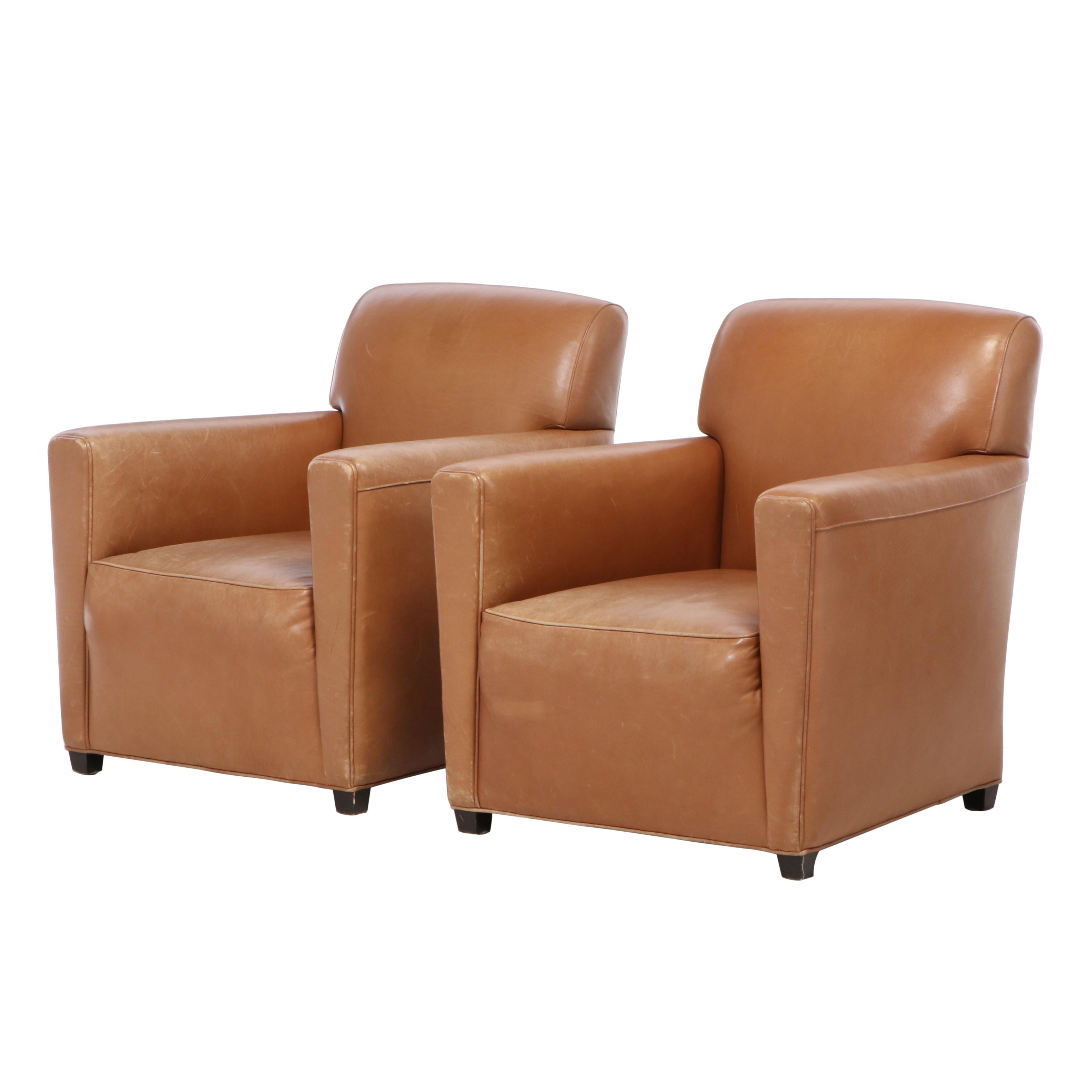 Coach for Baker Furniture Art Deco Style Leather Club Chairs, Late 20th Century