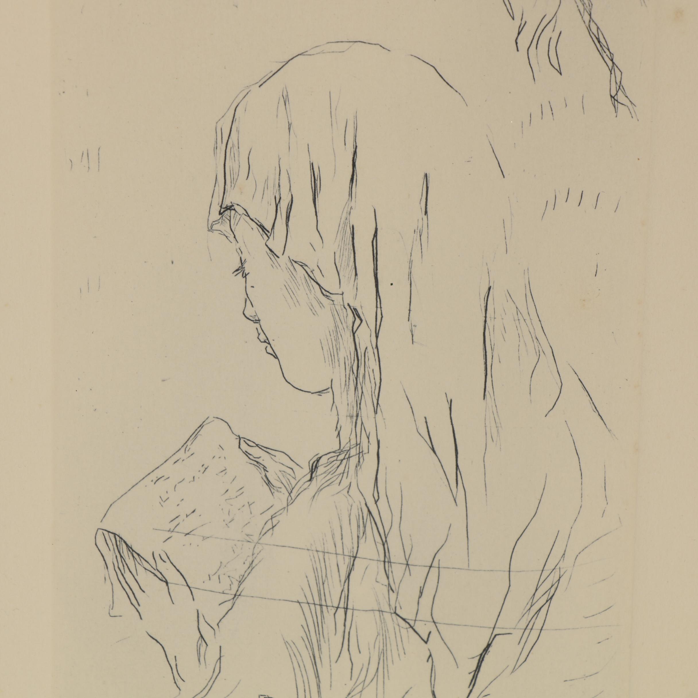 Pierre Bonnard Restrike Etching "Jeune Fille Lisant"