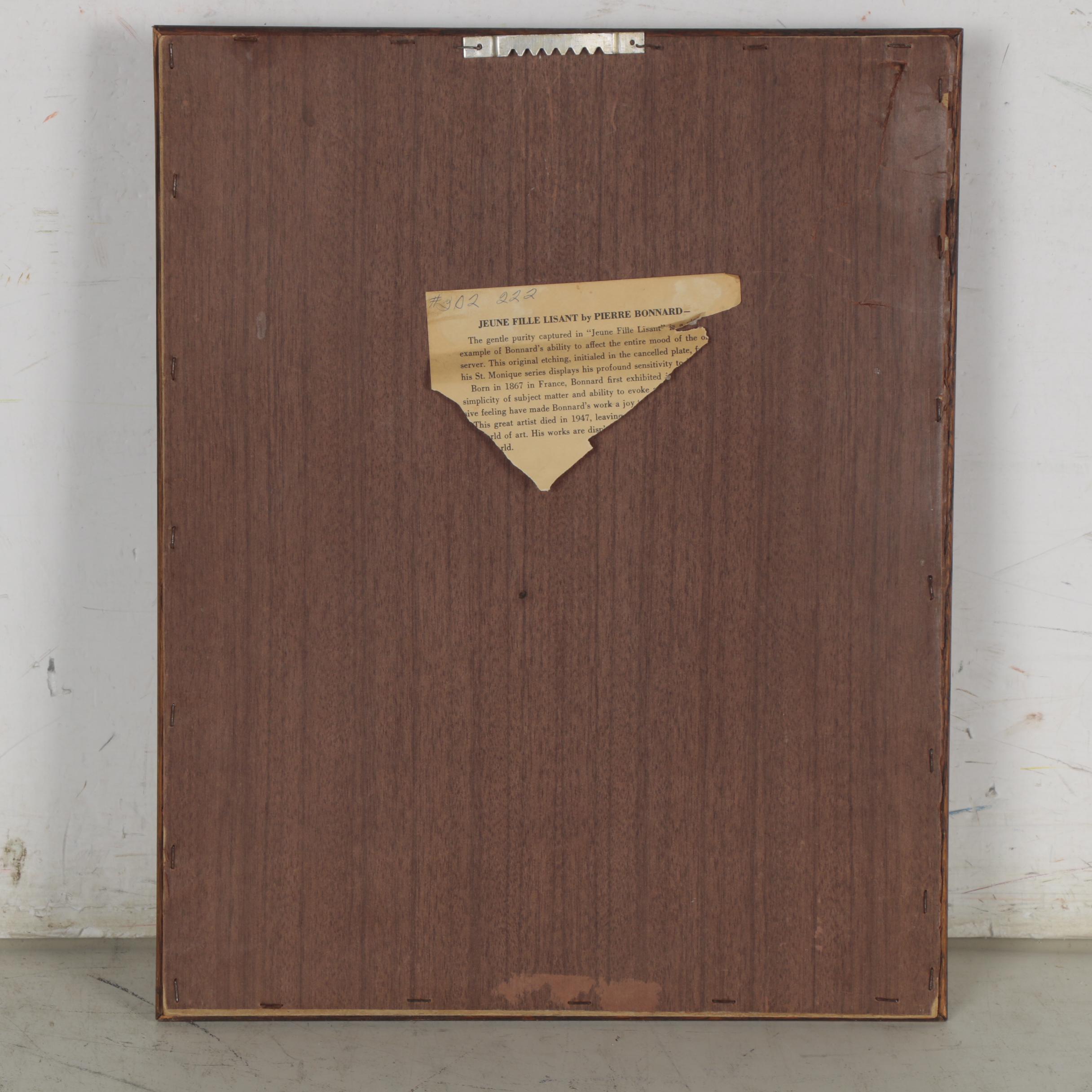 Pierre Bonnard Restrike Etching "Jeune Fille Lisant"