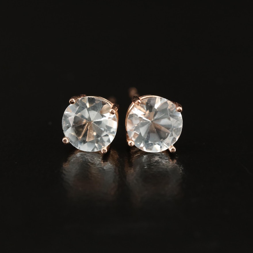 14K Rose Gold Aquamarine Stud Earrings