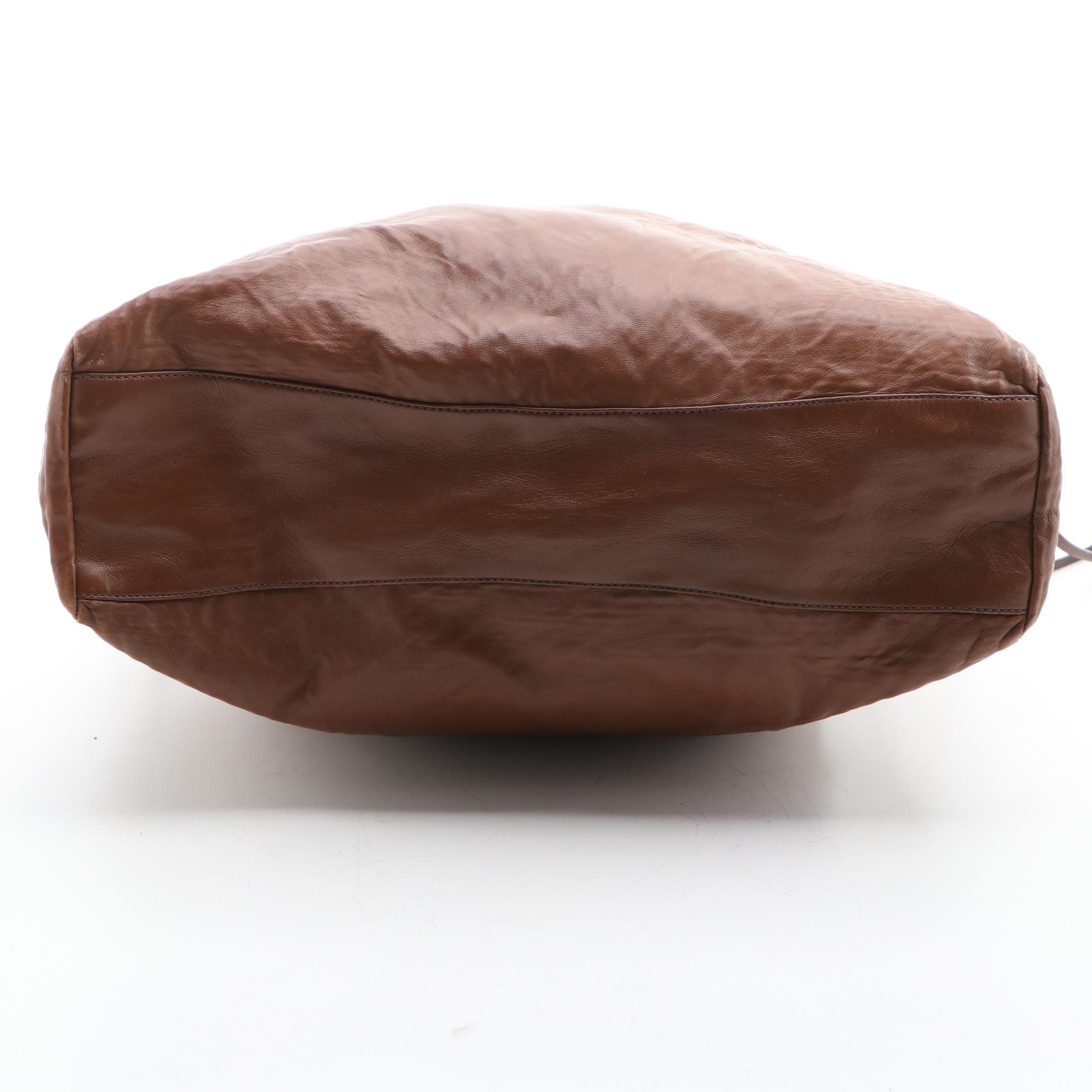 Prada Brown Leather Drawstring Tote Bag