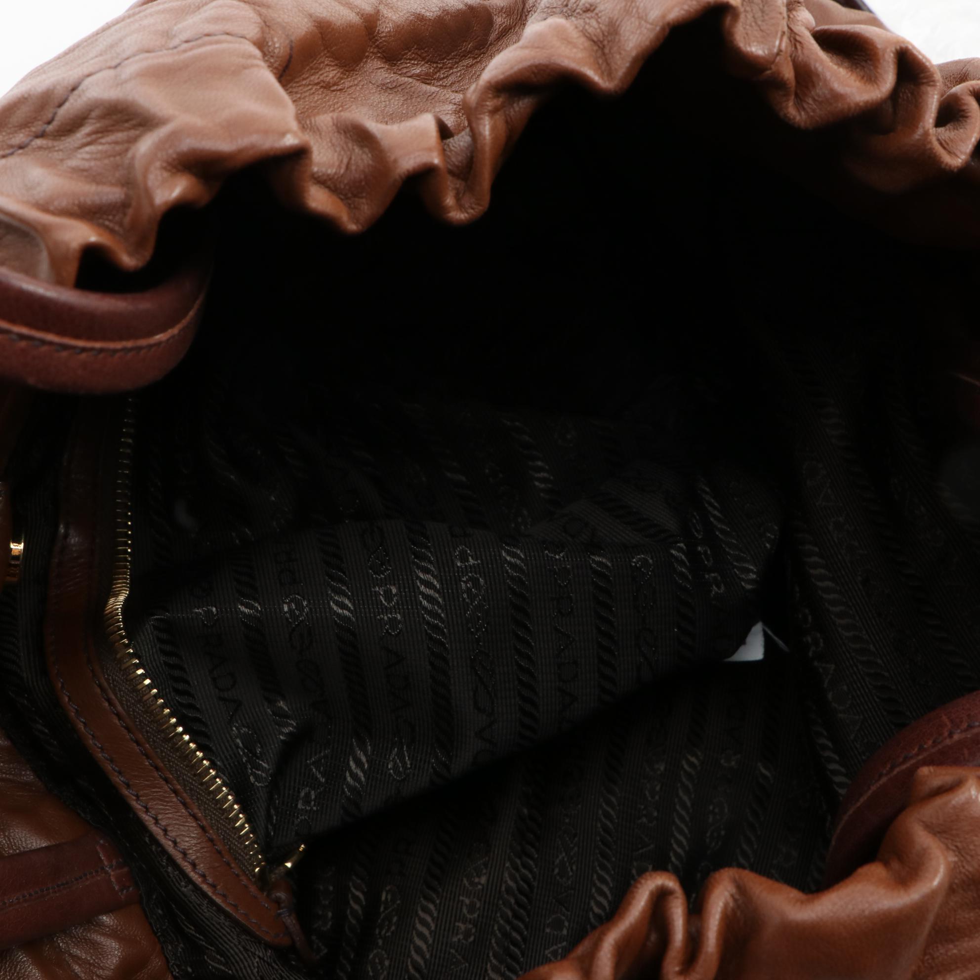 Prada Brown Leather Drawstring Tote Bag