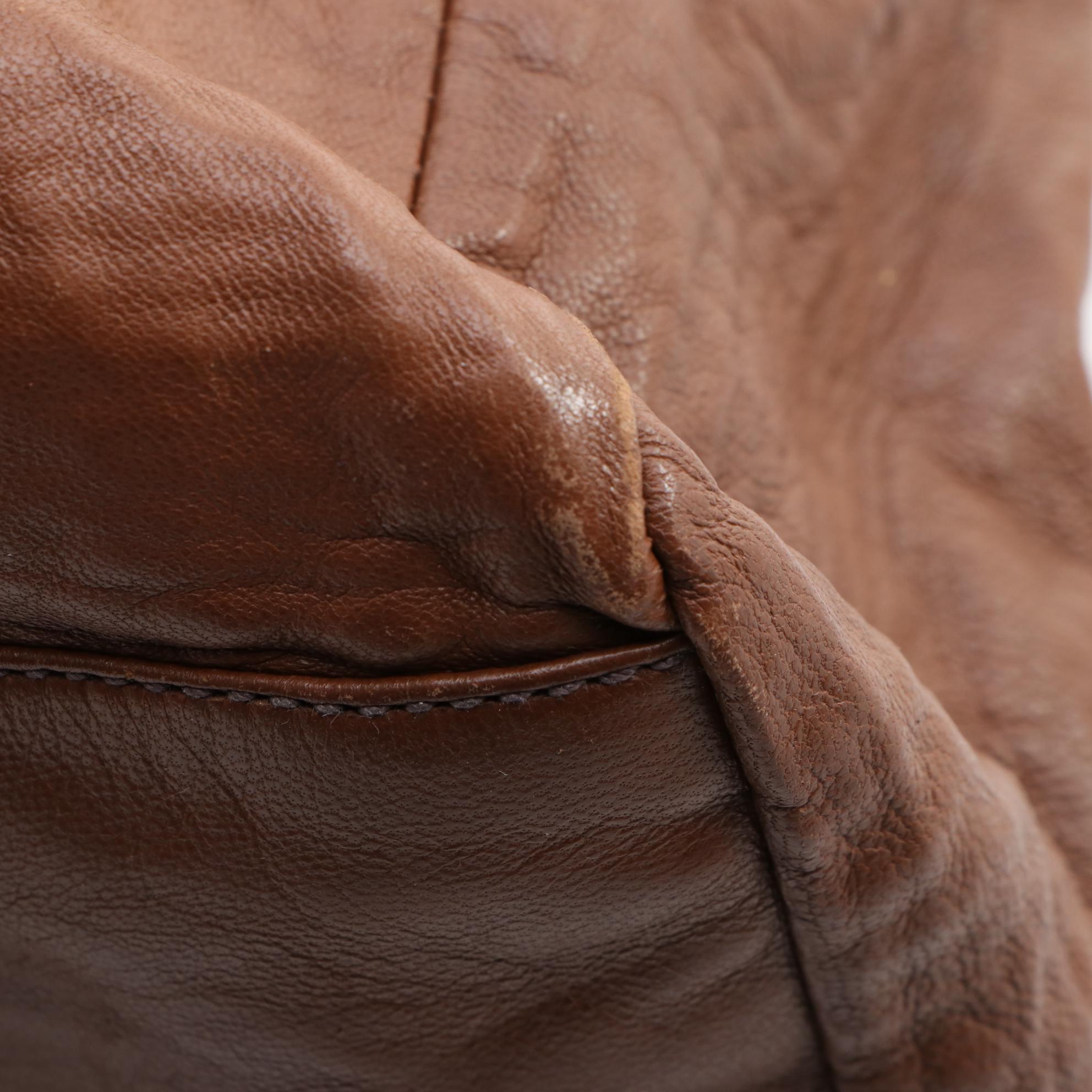 Prada Brown Leather Drawstring Tote Bag