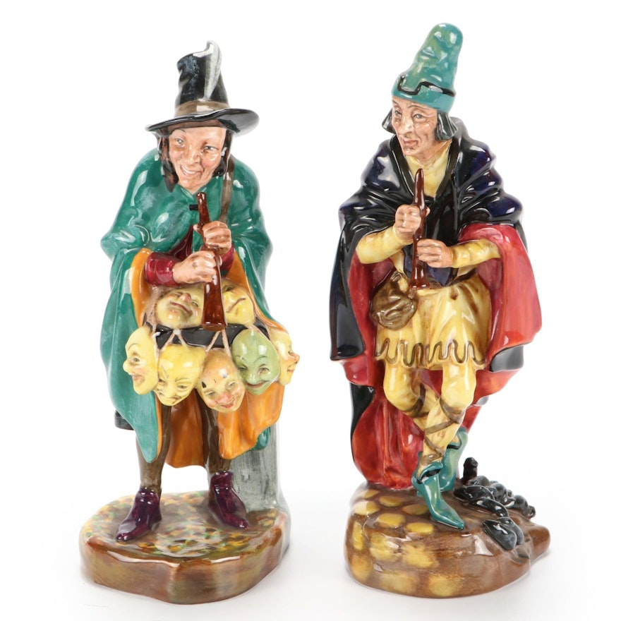 Royal Doulton "The Mask Seller" and "The Pied Piper" Earthenware Figurines