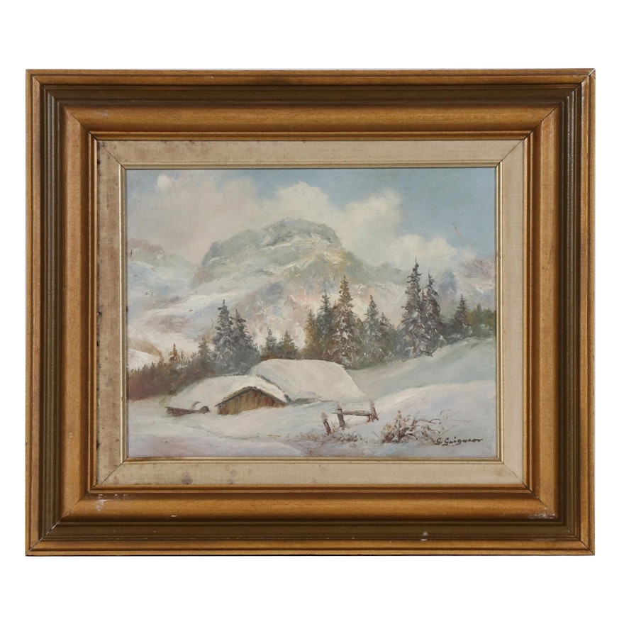 Gertrude Grigorov Winter Landscape Oil Painting, Mid to Late 20th century