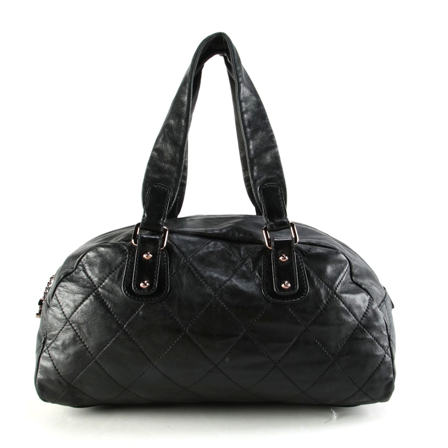 Chanel Quilted Cruise Bowler Bag in Black Lambskin Leather