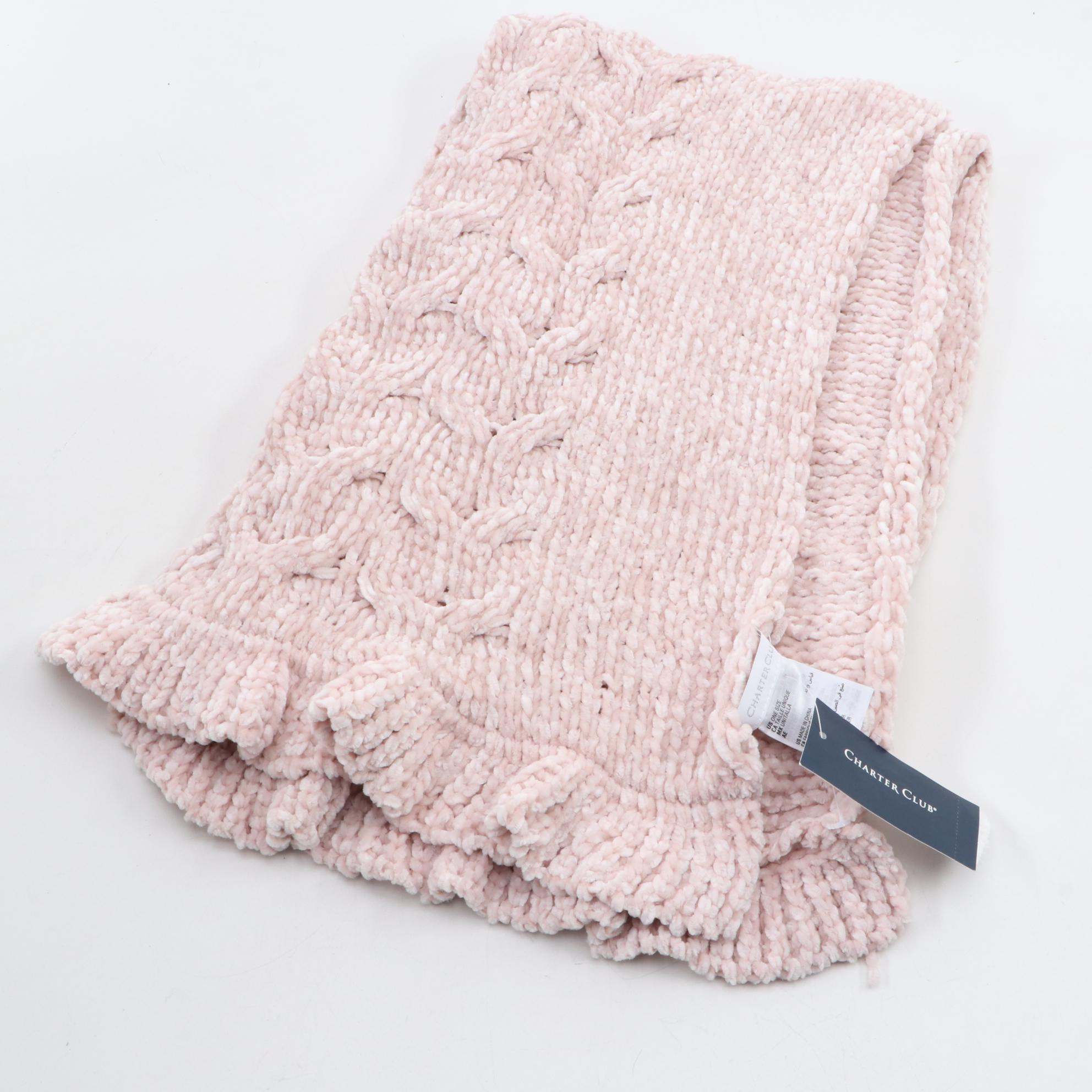 Charter Club Blush Scarf and Beanie Set with INC White Faux Fur Earmuffs