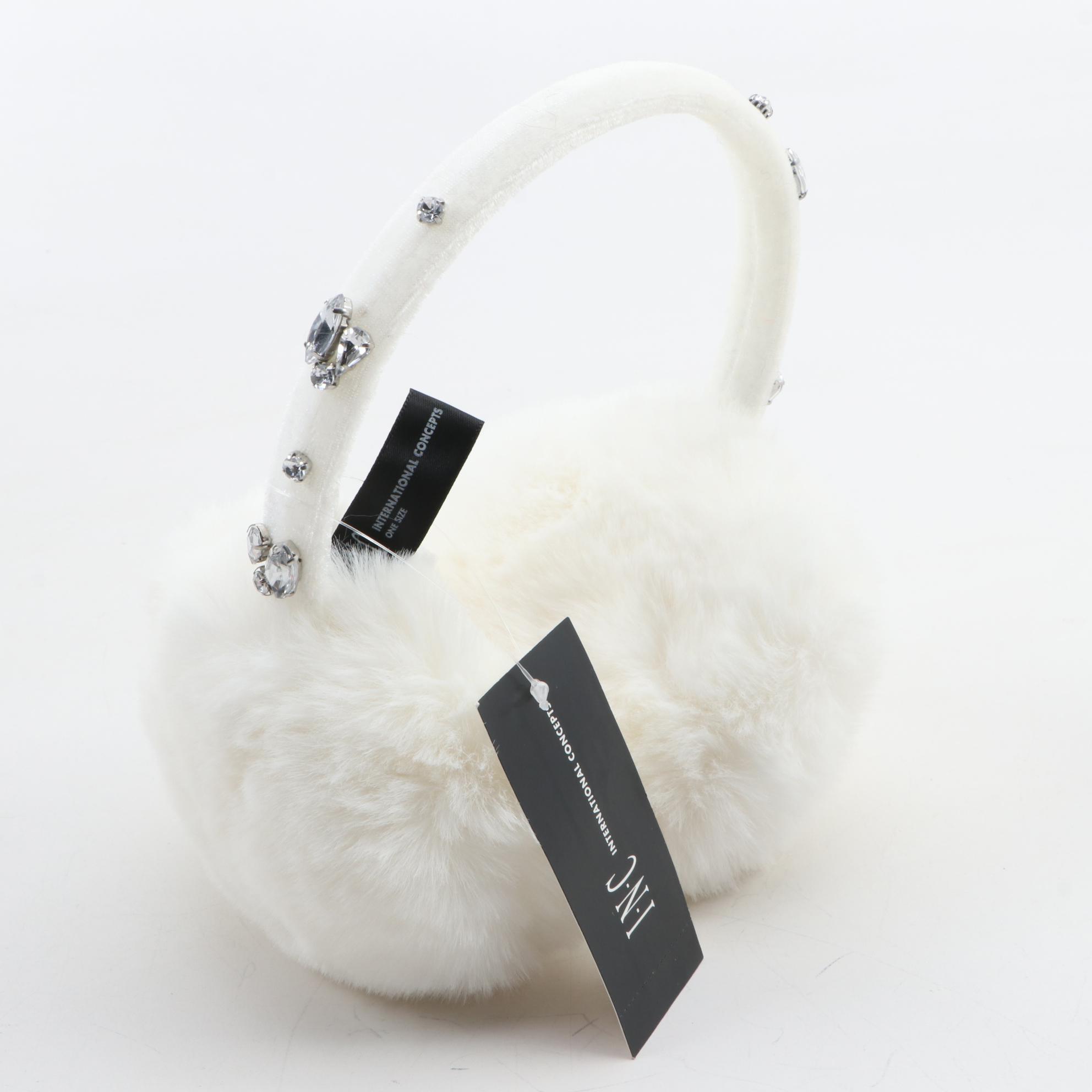 Charter Club Blush Scarf and Beanie Set with INC White Faux Fur Earmuffs