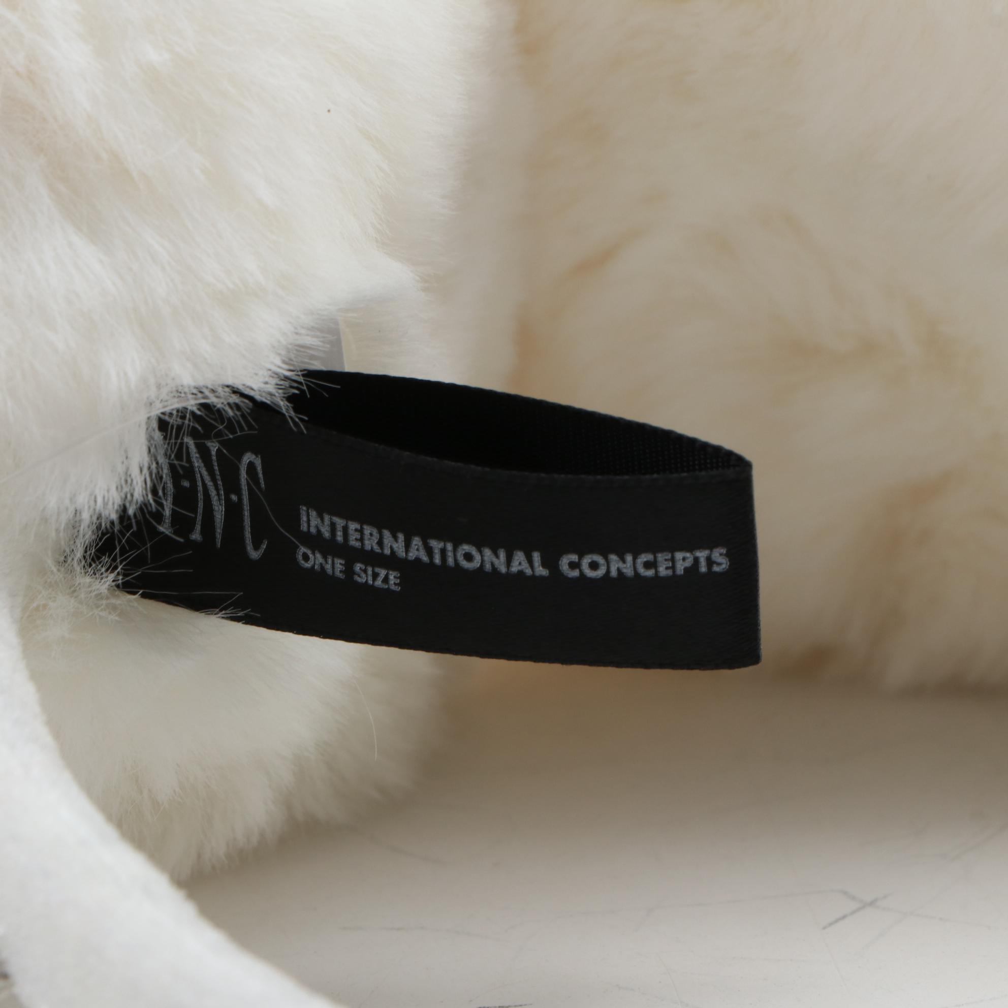 Charter Club Blush Scarf and Beanie Set with INC White Faux Fur Earmuffs