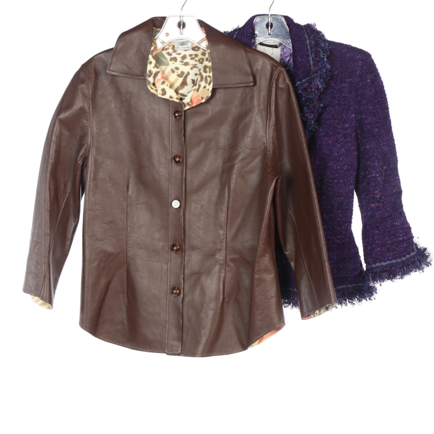 St. John Couture Purple Tweed and St. John Sport Brown Leather Jacket