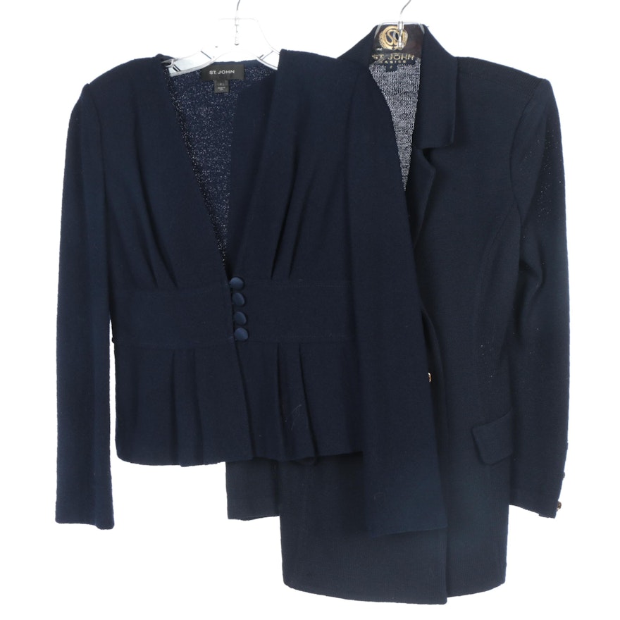 St. John Navy Blue Knit Double-Breasted and Peplum Jackets