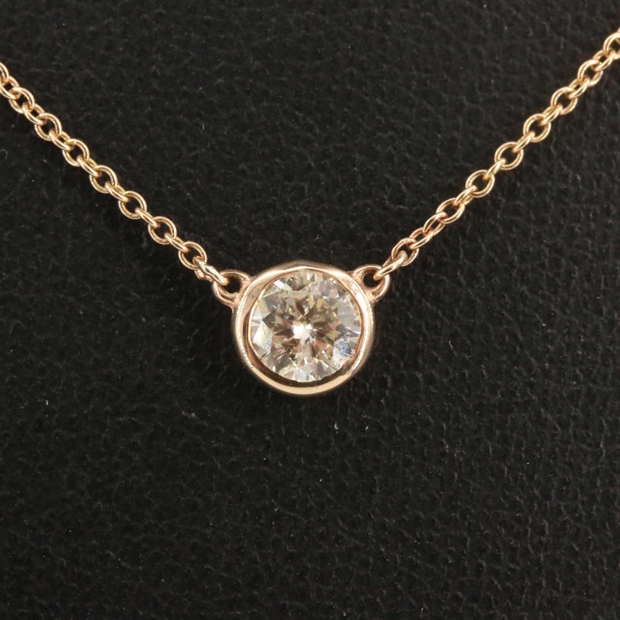 14K Bezel Set 0.50 CT Diamond Solitaire Necklace