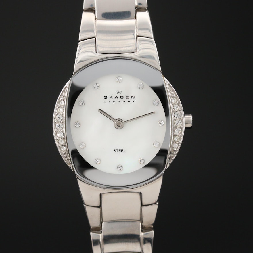 Skagen Mother of Pearl Dial with Glass Crystal Accents Wristwatch