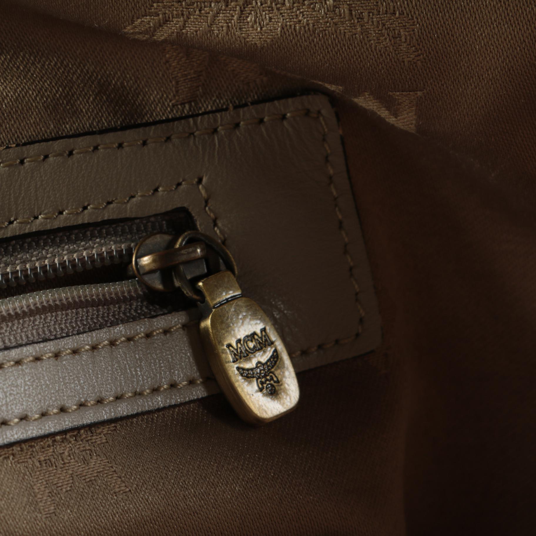 MCM Taupe Gray Leather Shoulder Bag