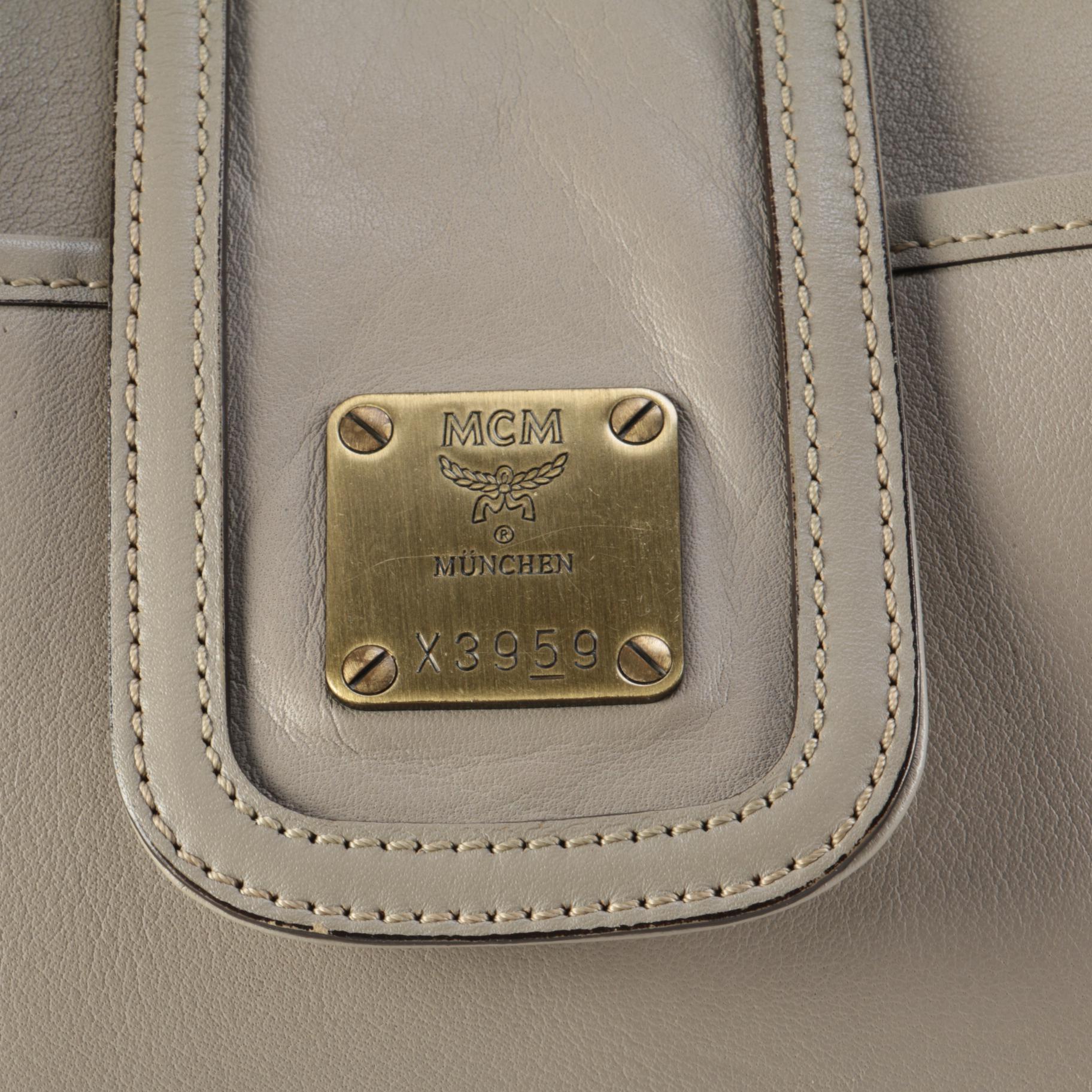 MCM Taupe Gray Leather Shoulder Bag