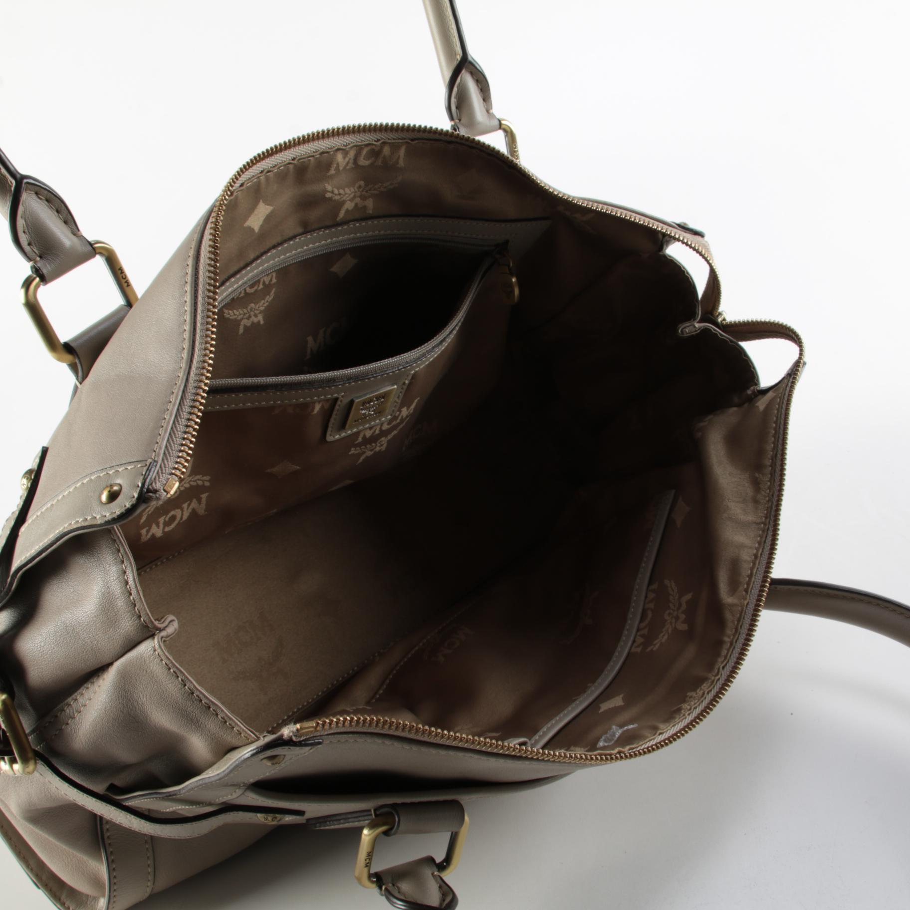 MCM Taupe Gray Leather Shoulder Bag