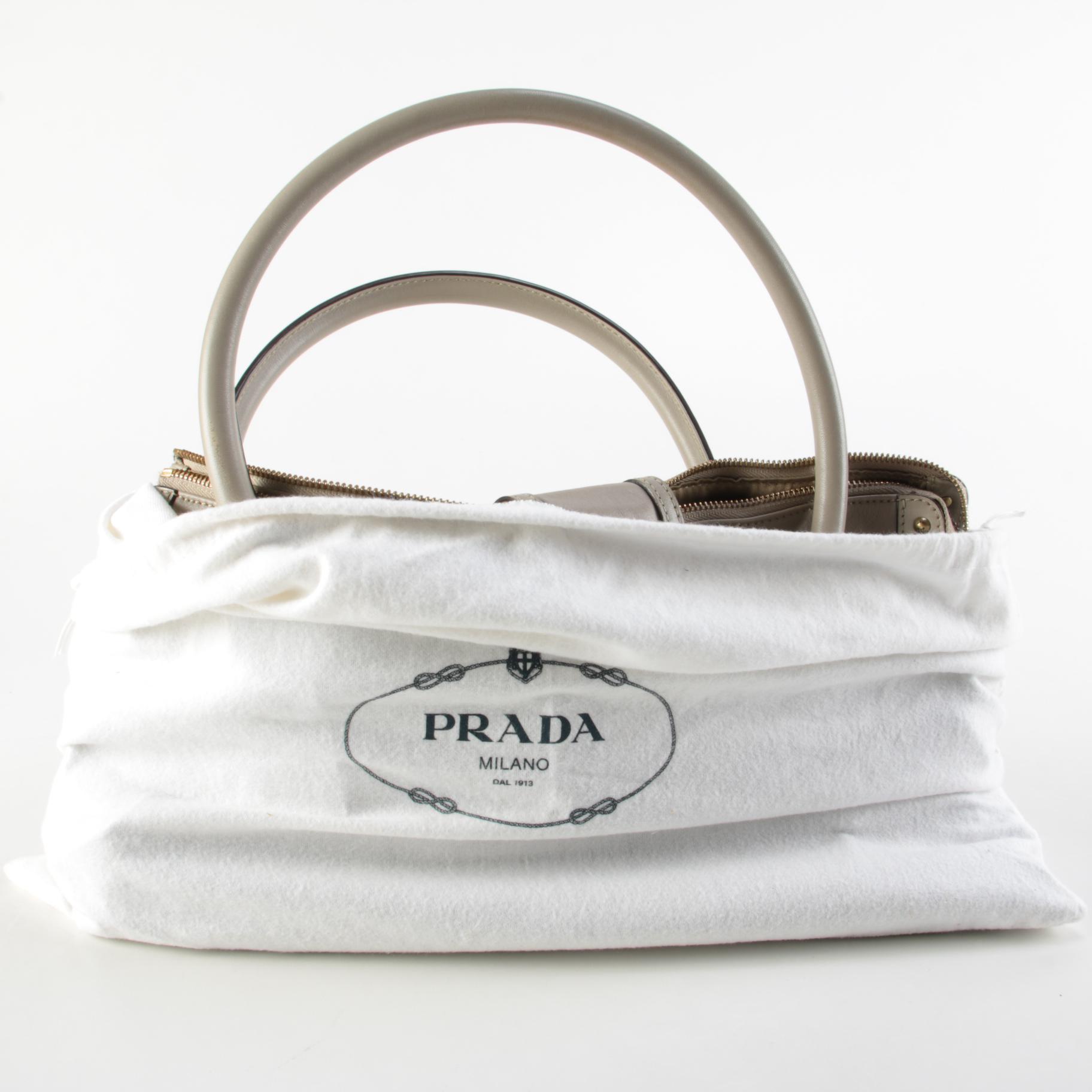 MCM Taupe Gray Leather Shoulder Bag