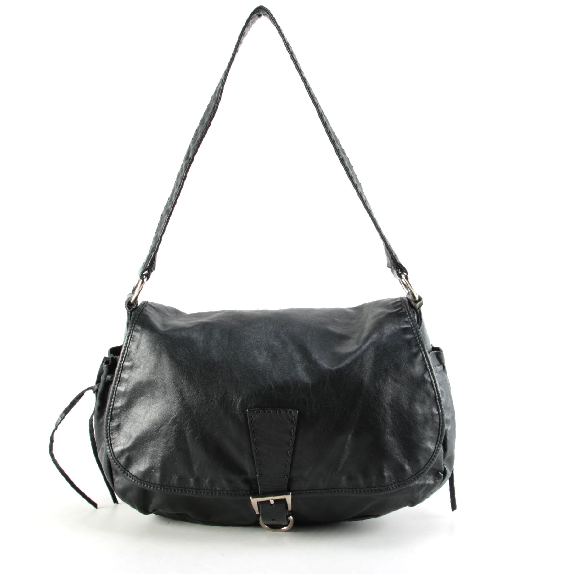 Prada Black Smooth Leather Flap Front Shoulder Bag