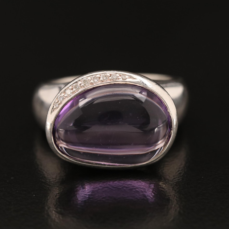 Ippolita Sterling Freeform Amethyst Cabochon and Diamond Ring