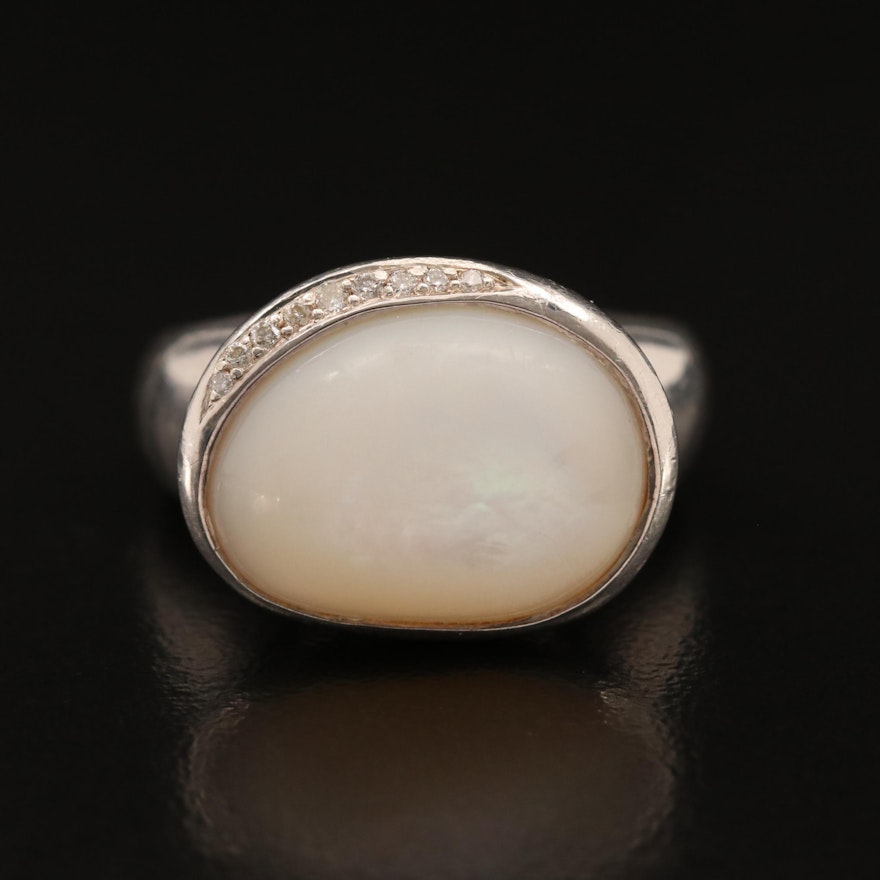 Ippolita Sterling Freeform Mother of Pearl Cabochon and Diamond Ring