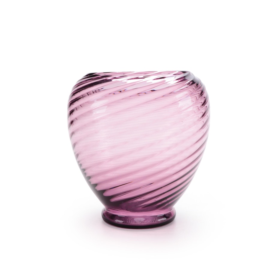 Spiral Ribbed Violet Glass Vase, Late 20th Century