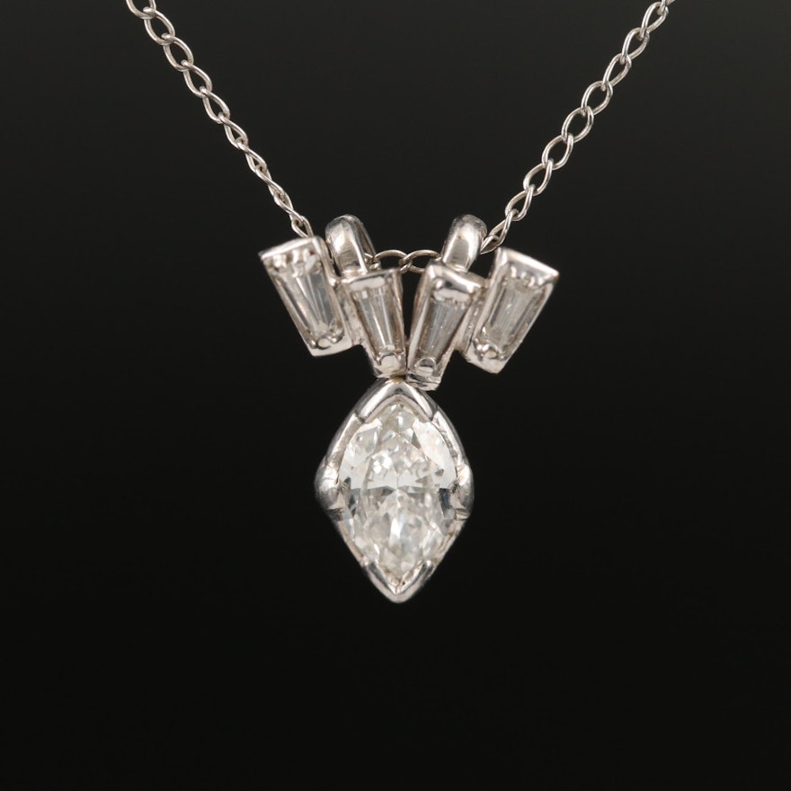 Palladium Diamond Pendant on 14K Chain Necklace