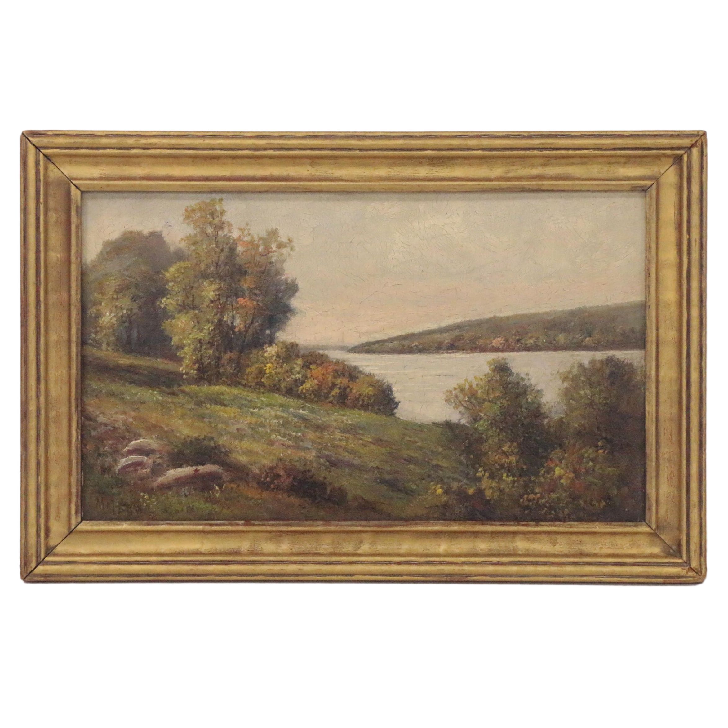 Frederick Matzow Oil Painting of River Landscape, Late 19th Century