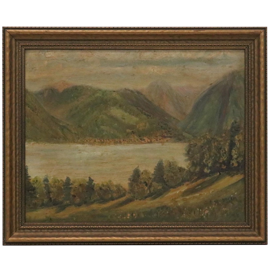 River Valley Oil Painting, Early to Mid-20th Century