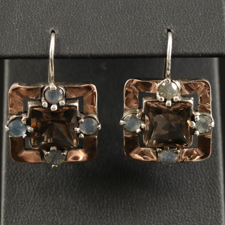 Sterling Smoky Quartz and Labradorite Square Earrings