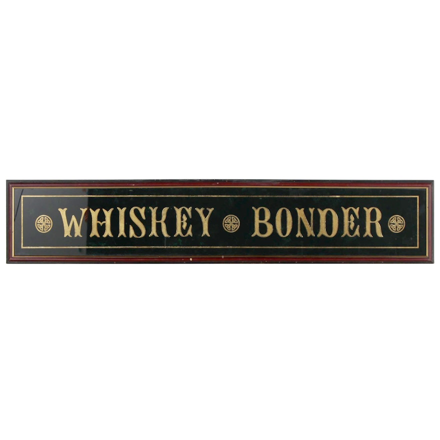 Oil Paint and Gold Leaf Wall Hanging "Whiskey Bonder," Mid-20th Century