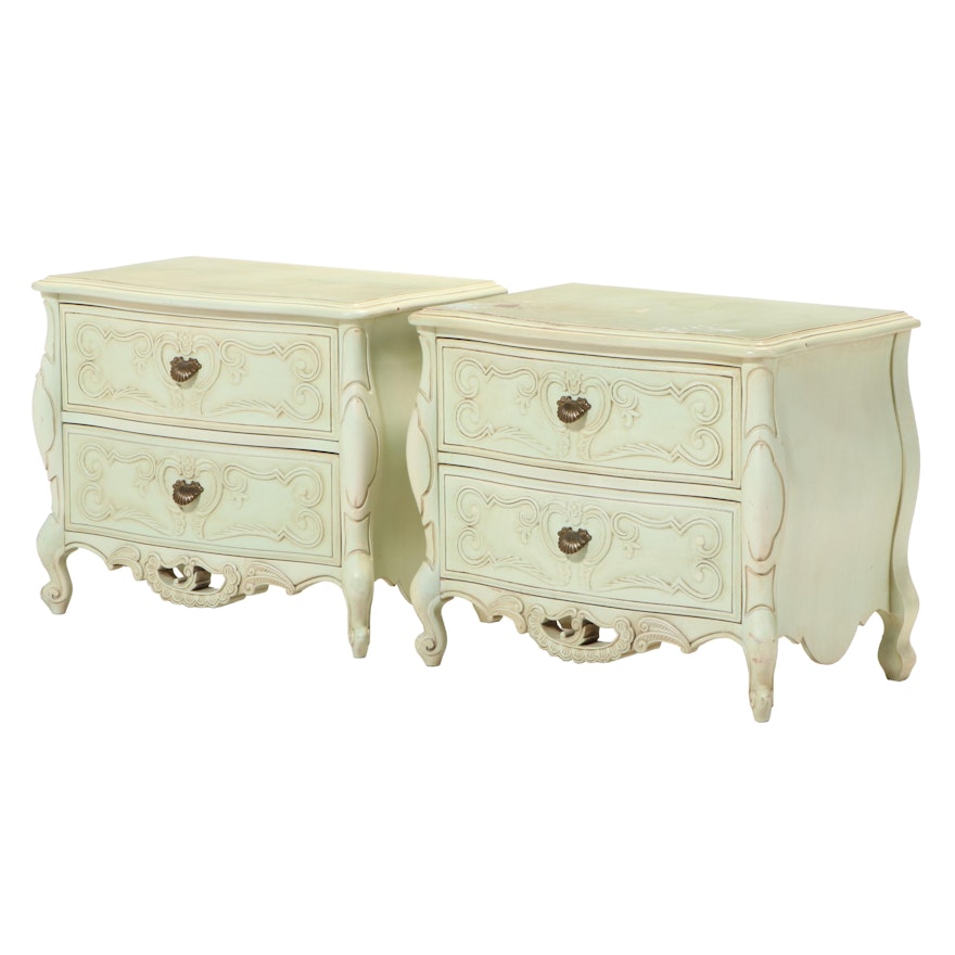 Pair of Romweber French Provincial Style Painted Two-Drawer Nightstands