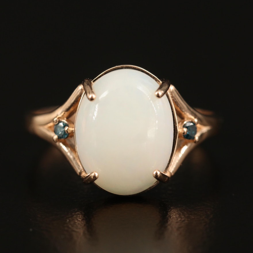 14K Opal and Diamond Oval Ring