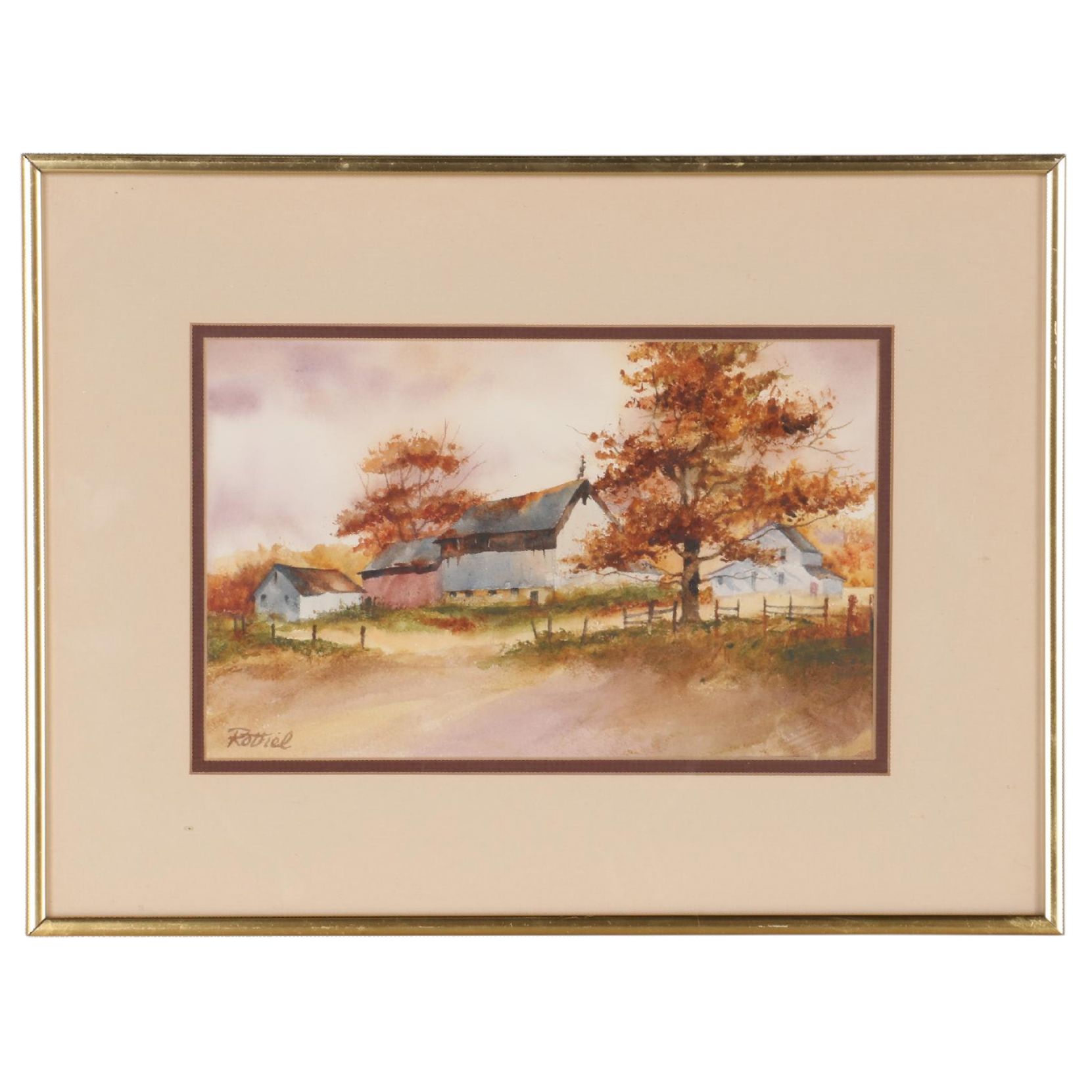 Joan Rothel Winter Landscape Watercolor Painting, Late 20th Century