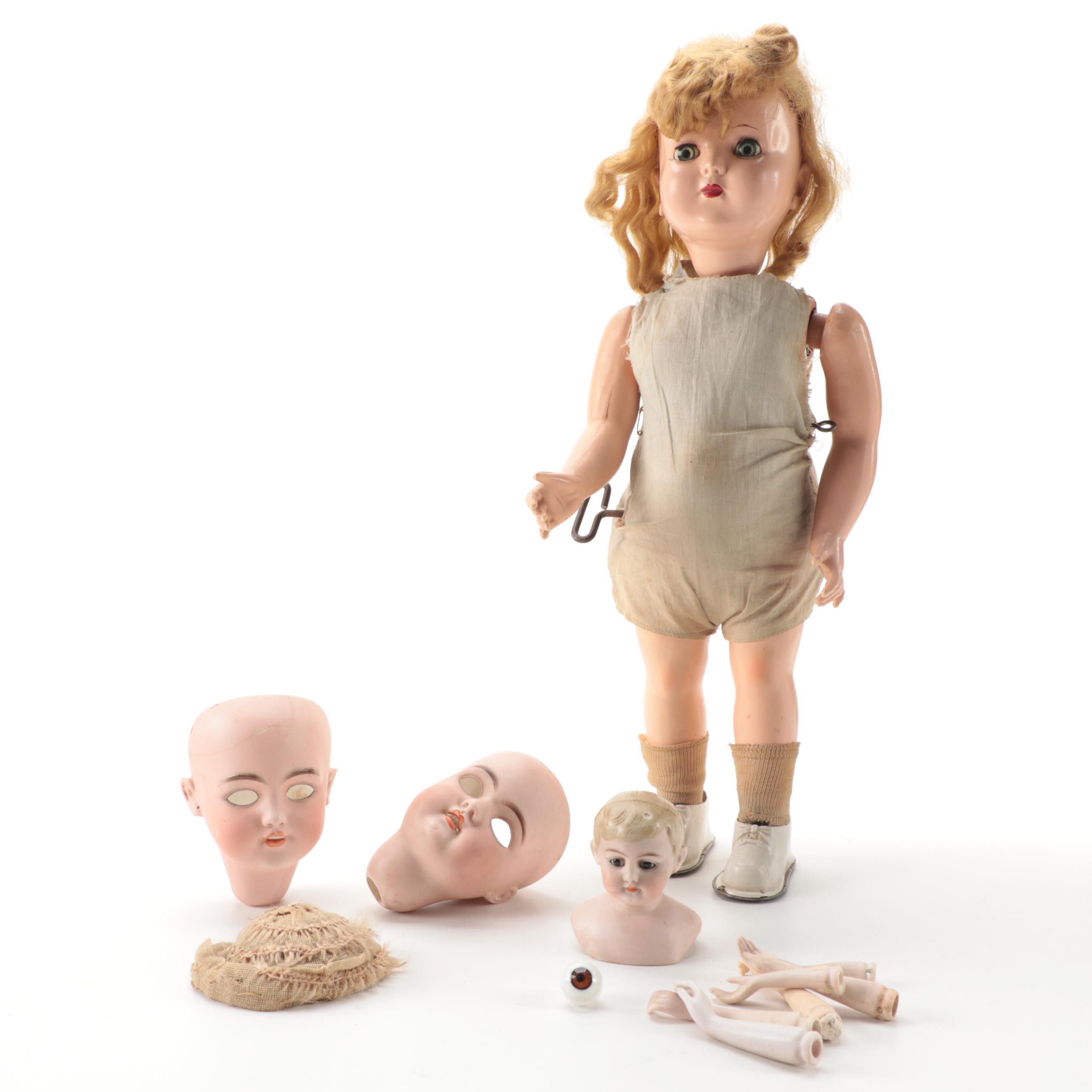 "Walking Wanda" Wind Up Doll with Additional Doll Parts, Vintage