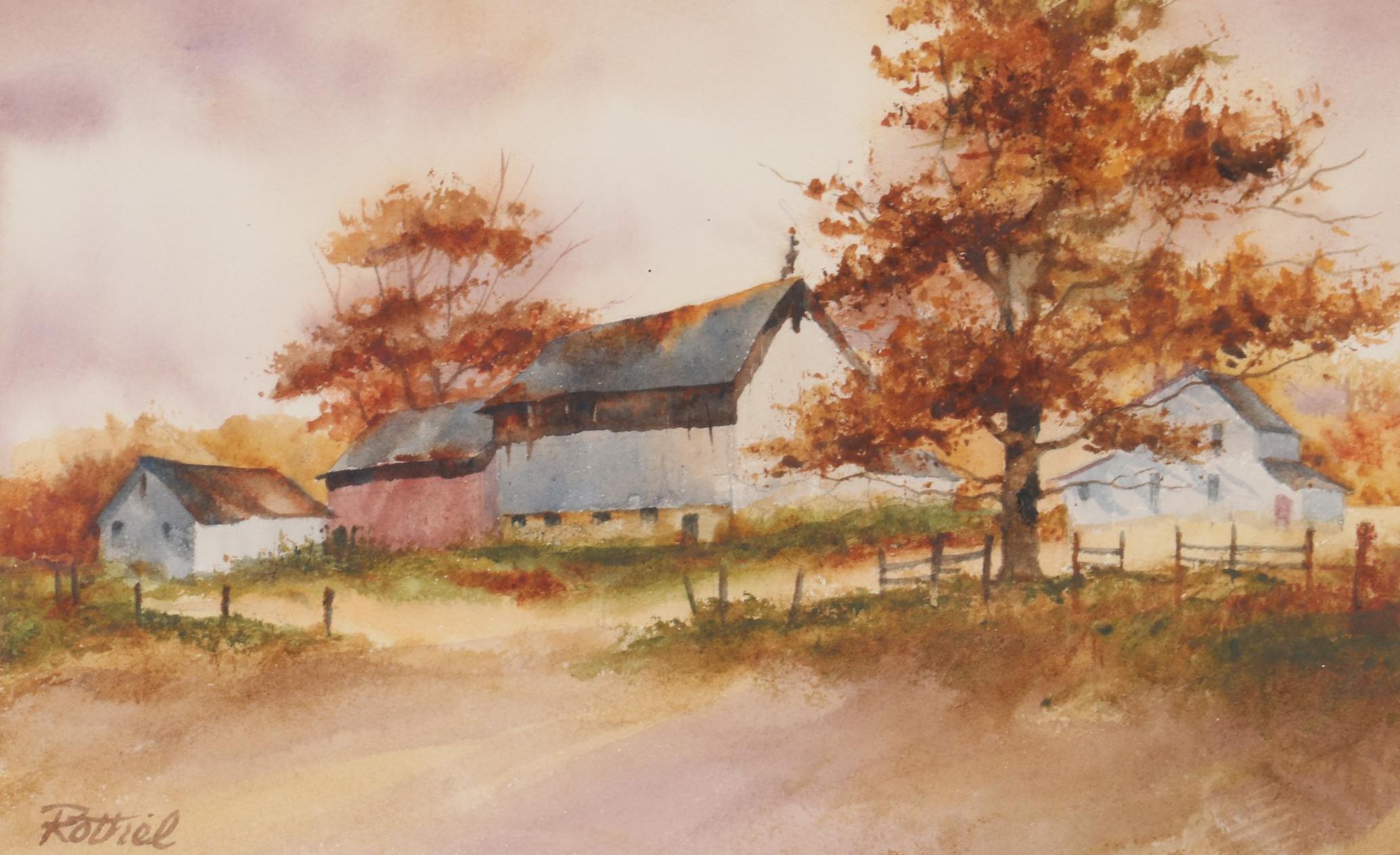 Joan Rothel Winter Landscape Watercolor Painting, Late 20th Century