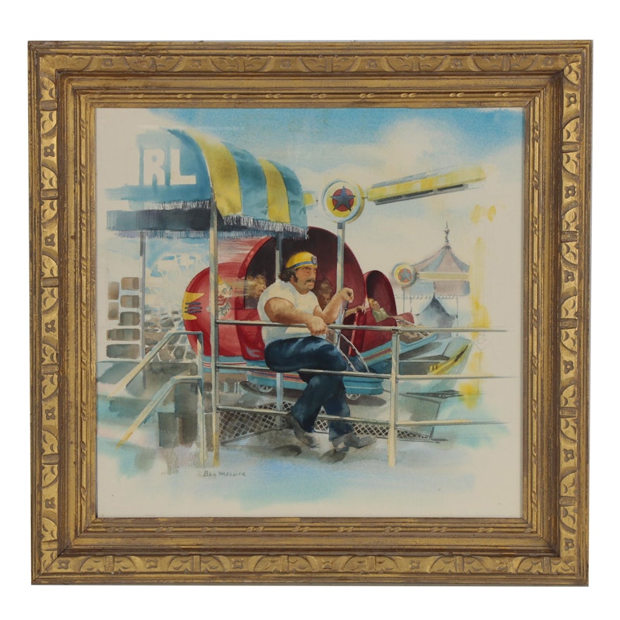 Ben Messick Watercolor Painting of Carnival Worker, 20th Century