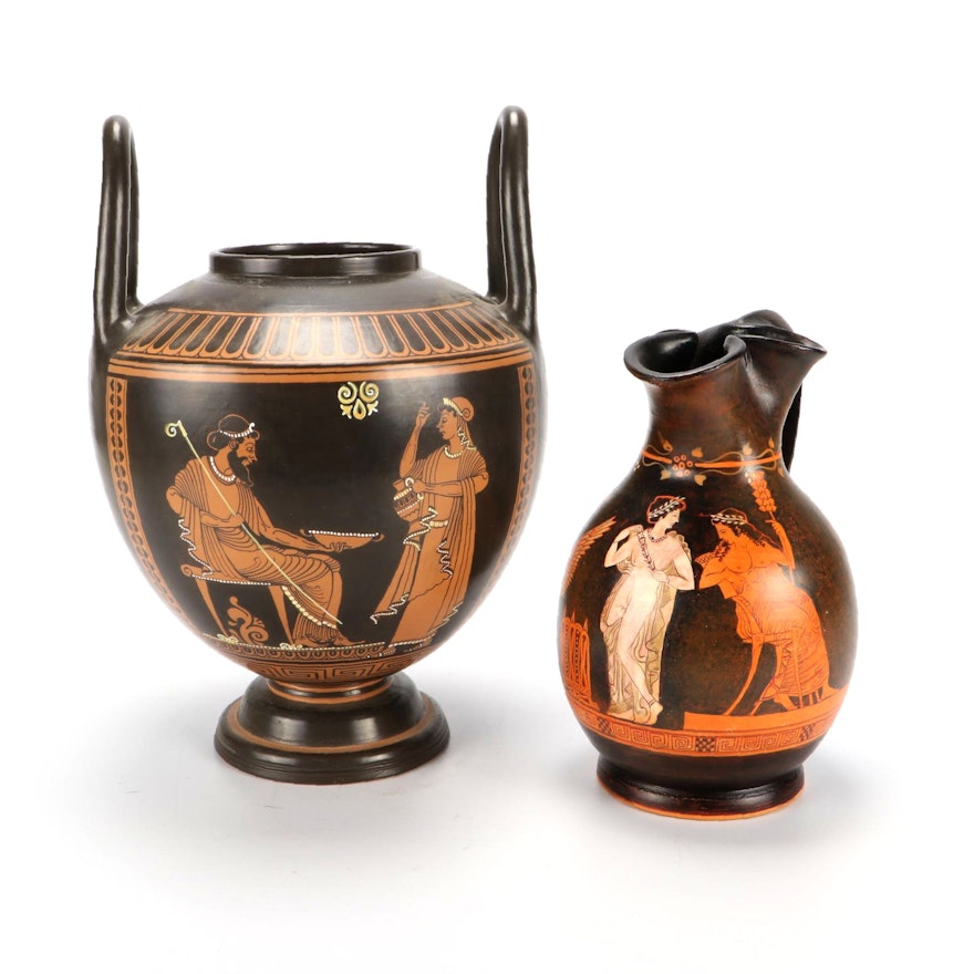 Greek Hand-Painted Pottery Vessels, 20th Century