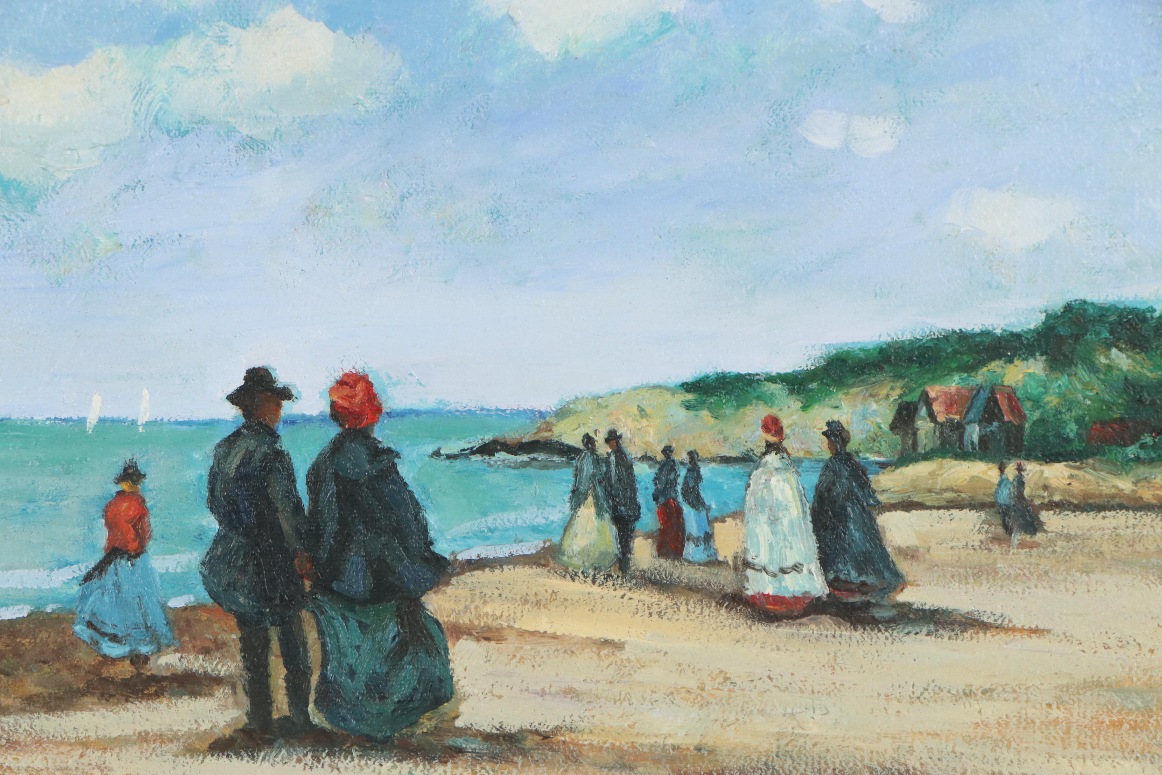 Beach Scene Oil Painting, Late 20th Century
