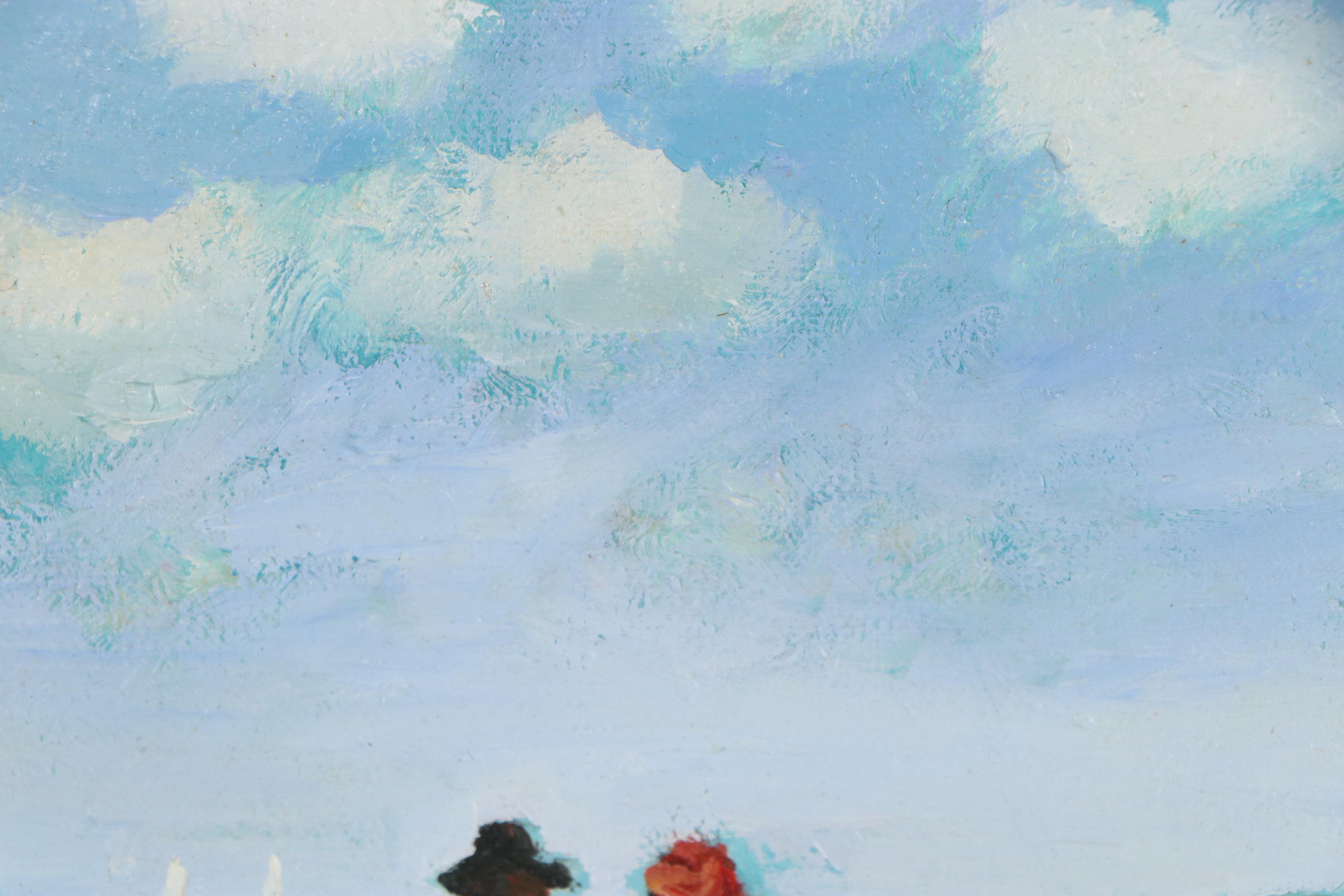 Beach Scene Oil Painting, Late 20th Century